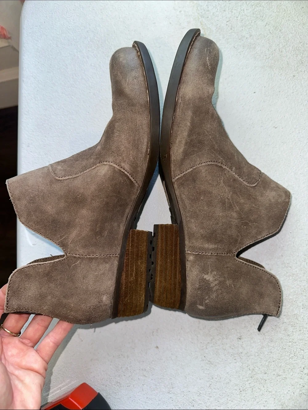 Born Taupe Suede Western Ankle Boots Cutout Booties Women’s Size 10
